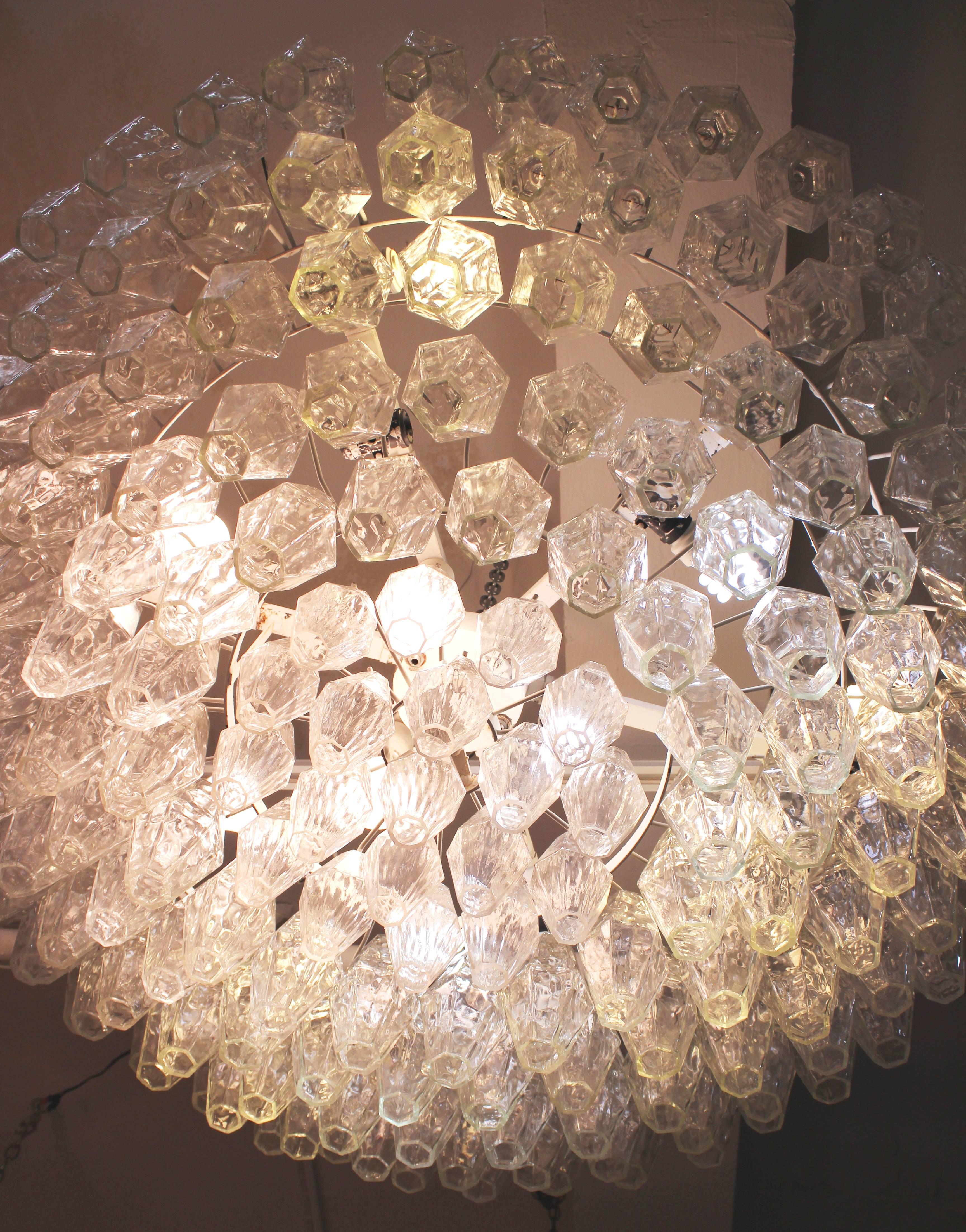 Monumental Italian Murano Glass Polyhedral Prism Chandelier In Good Condition In New York, NY