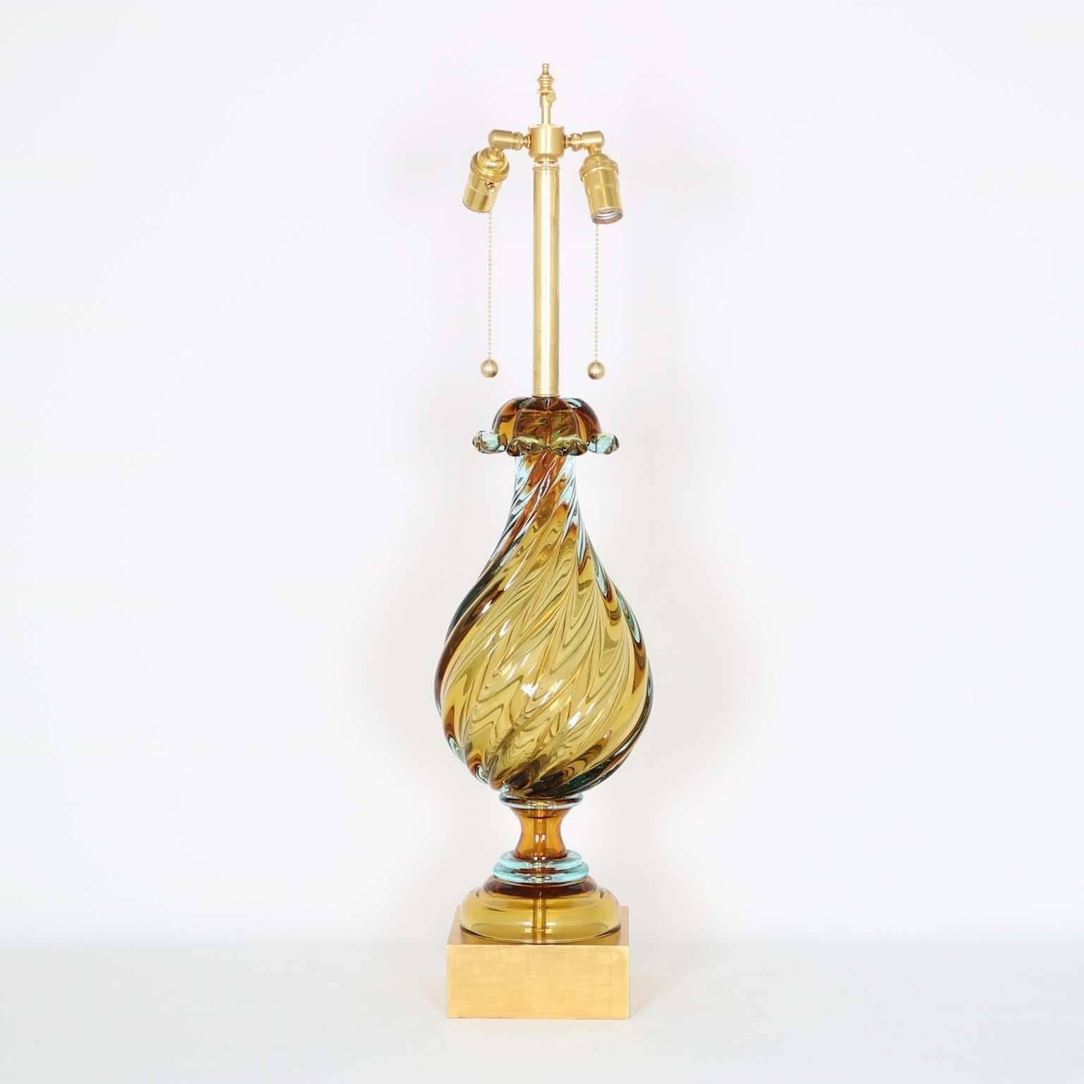 Italian Hollywood Regency Marbro Lamp in Murano Glass by Seguso