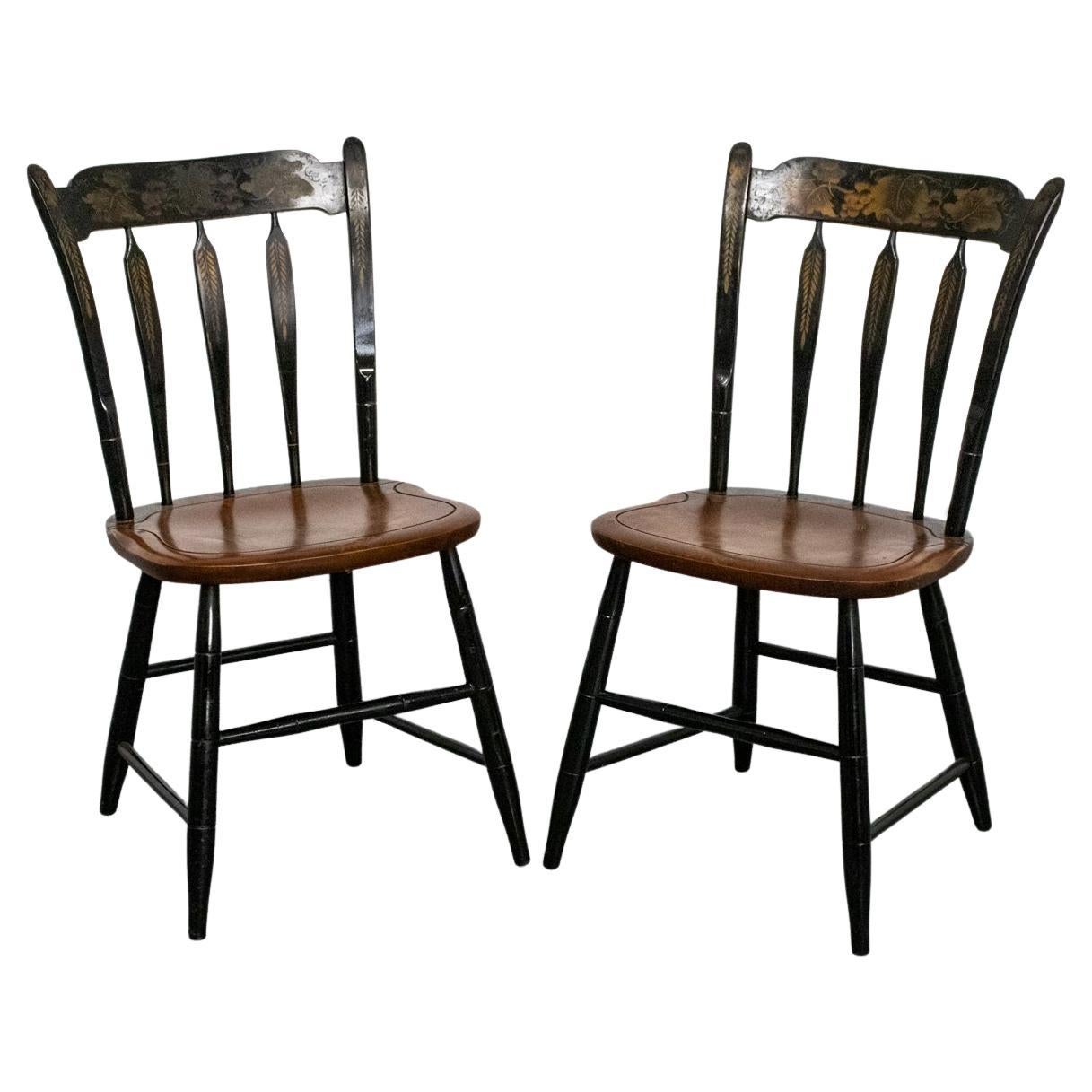 Regency Style Parcel Ebonized Painted Chairs For Sale