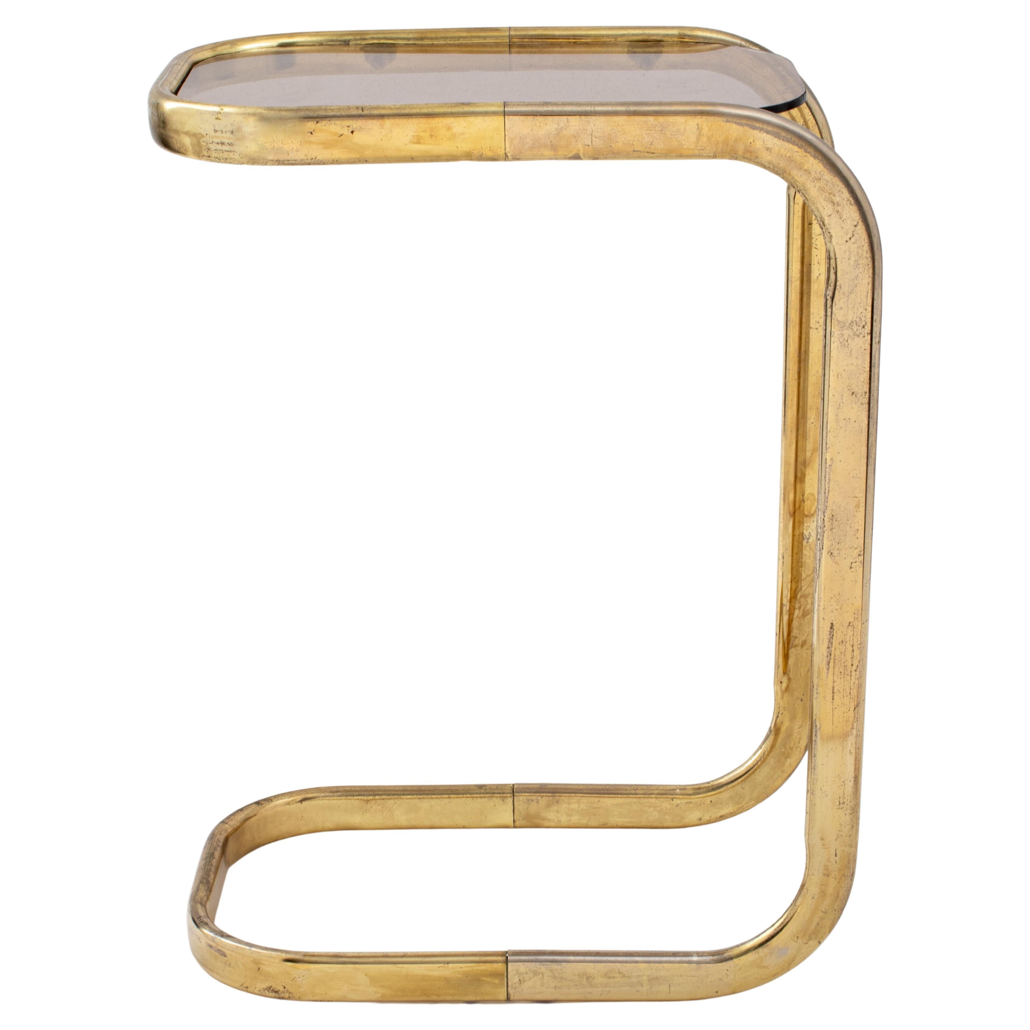 Vintage Rectangular Lucite Side Table with Brass Corners at 1stDibs