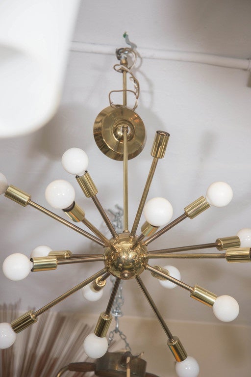 Polished Midcentury Atomic Sputnik Chandelier in Brass