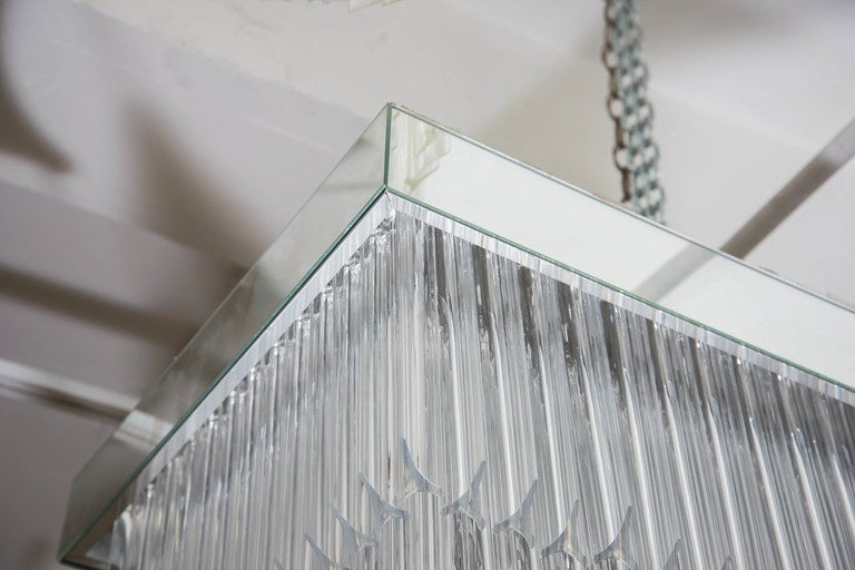 Large Mid Century Two-Tier Rectangular Chandelier with Staggered Lucite Prisms 1