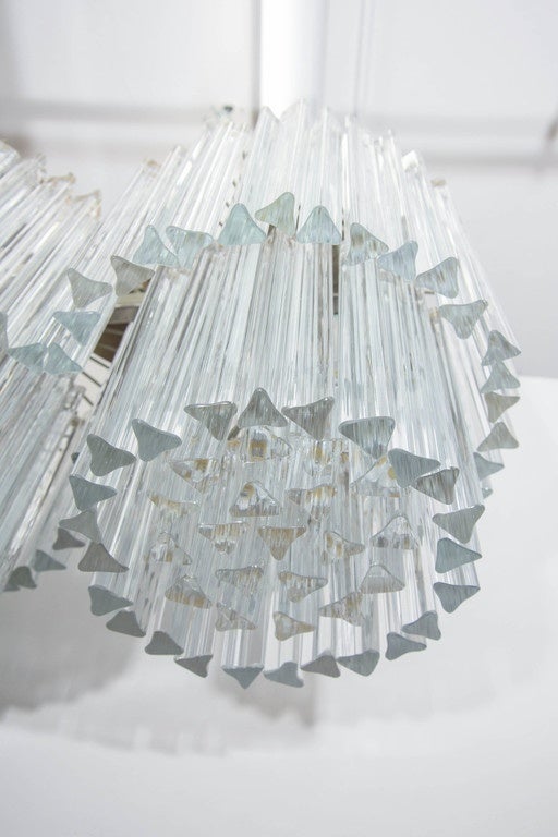 Venini Two-Tier Double Chandelier with Glass Triedri Prisms In Good Condition In New York, NY