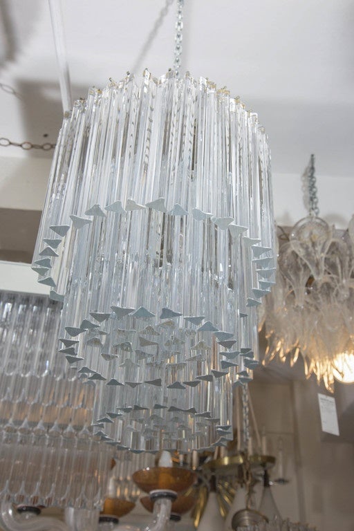 Venini Two-Tier Double Chandelier with Glass Triedri Prisms 3