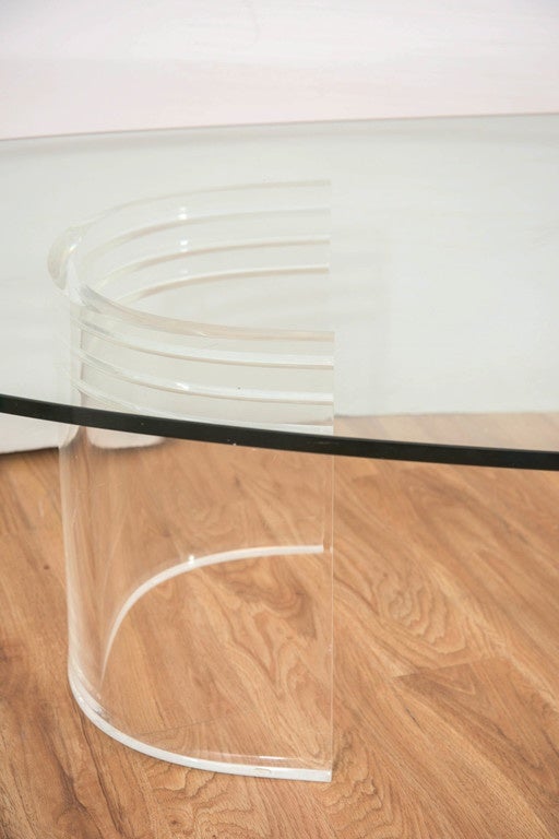 Mid-Century Modern Midcentury Coffee Table with Glass Oval Top on Two 'C' Form Lucite Bases