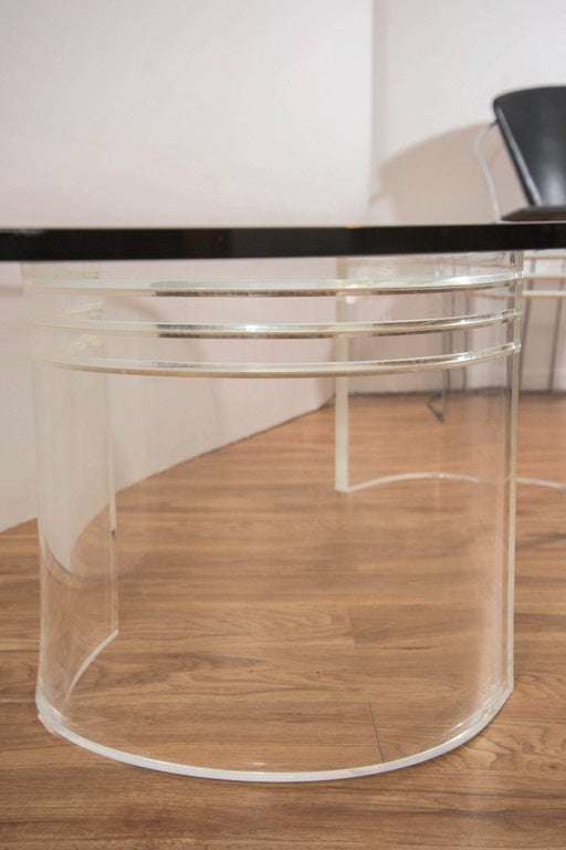 Midcentury Coffee Table with Glass Oval Top on Two 'C' Form Lucite Bases 1