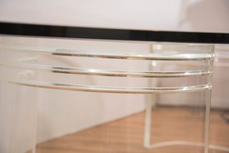 Midcentury Coffee Table with Glass Oval Top on Two 'C' Form Lucite Bases 2