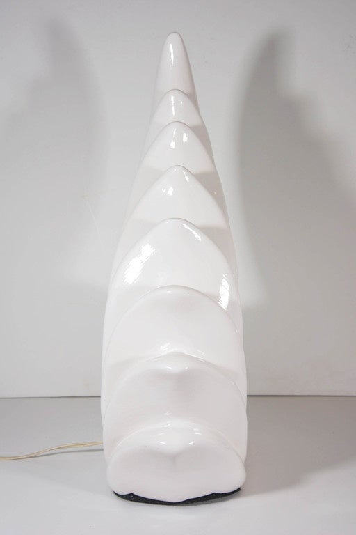 Pair of Midcentury Ceramic Art Deco Wave Table Lamps with Milk Glass