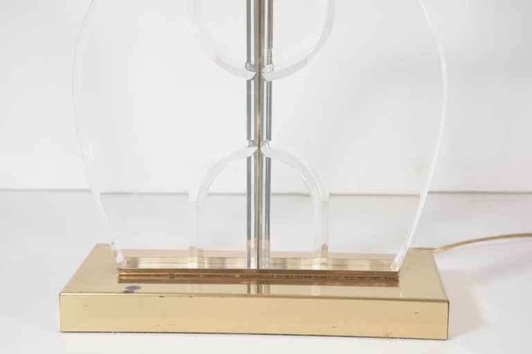 Mid-Century Modern Pair of 1970's Table Lamps in Lucite and Brass
