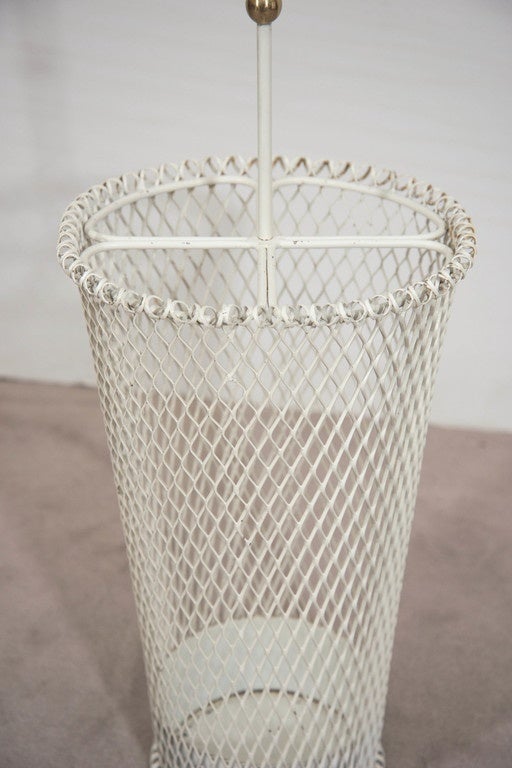 Mid-Century Modern French Umbrella Stand in White Enamel by Mathieu Matégot