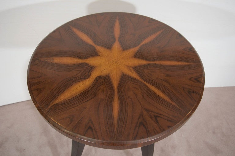 Midcentury Art Deco Side Table with Burl Wood Top and Ebonized Tripod Legs In Good Condition In New York, NY
