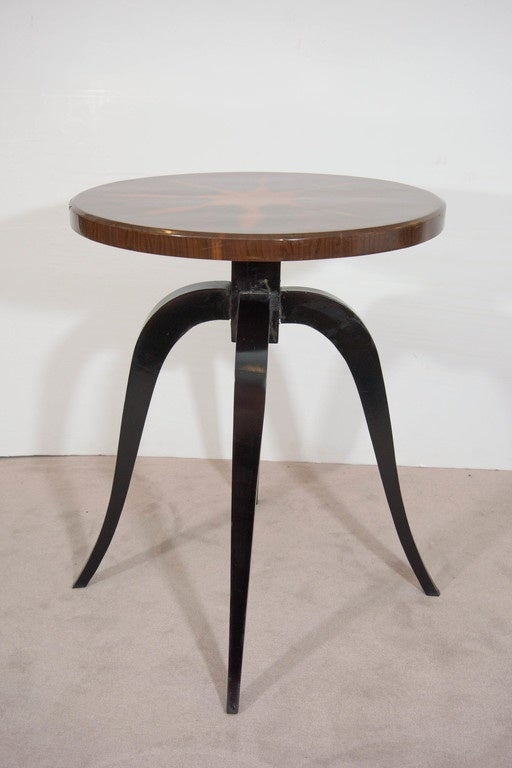 Midcentury Art Deco Side Table with Burl Wood Top and Ebonized Tripod Legs 2