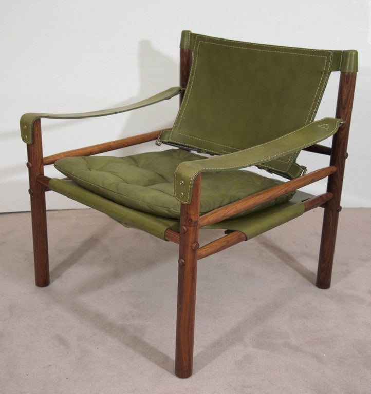 Scandinavian Modern Pair of Arne Norell 'Sirocco' Safari Rosewood and Green Leather Chairs