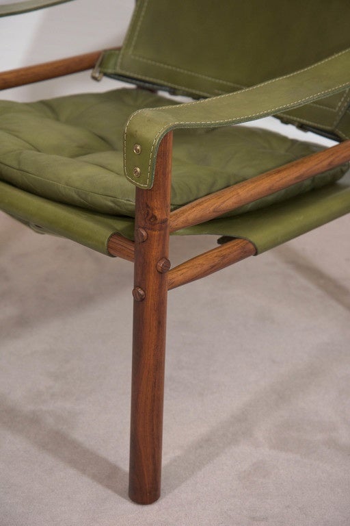 Swedish Pair of Arne Norell 'Sirocco' Safari Rosewood and Green Leather Chairs