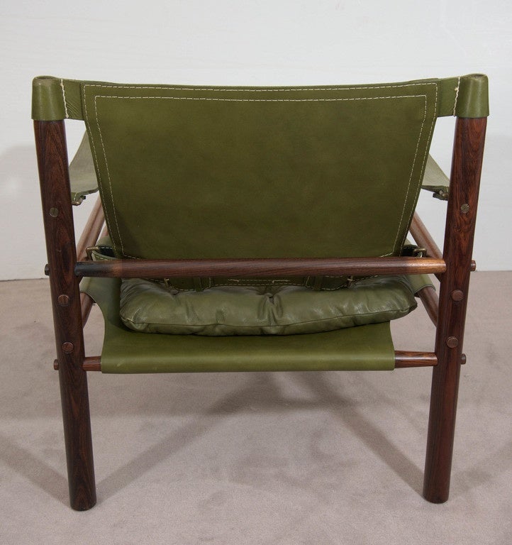 Mid-20th Century Pair of Arne Norell 'Sirocco' Safari Rosewood and Green Leather Chairs