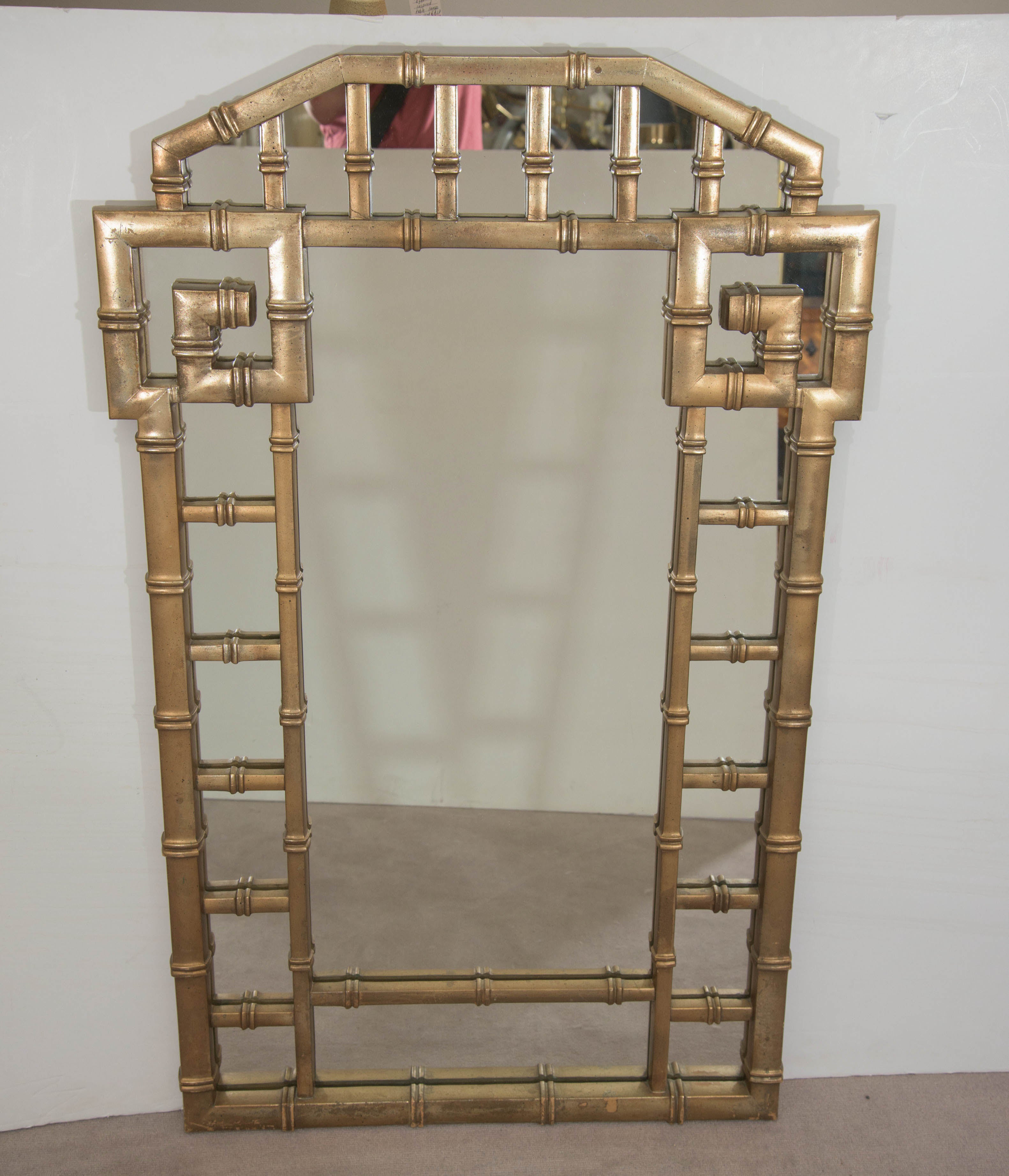 Elegant Pair of Midcentury Gilded Faux Bamboo Fretwork Wall Mirrors