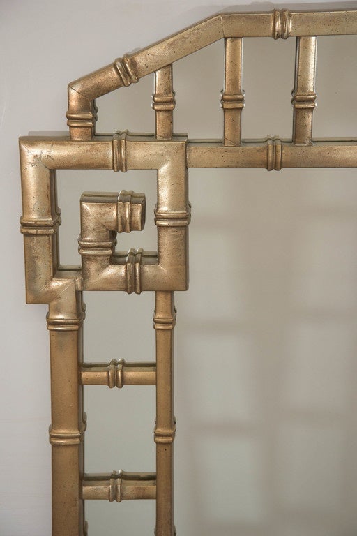 Chinoiserie Elegant Pair of Midcentury Gilded Faux Bamboo Fretwork Wall Mirrors