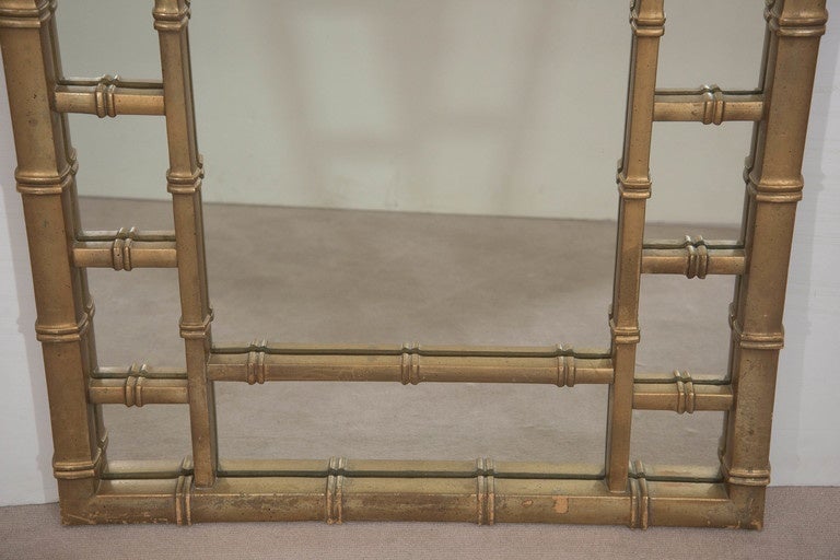 Mid-20th Century Elegant Pair of Midcentury Gilded Faux Bamboo Fretwork Wall Mirrors