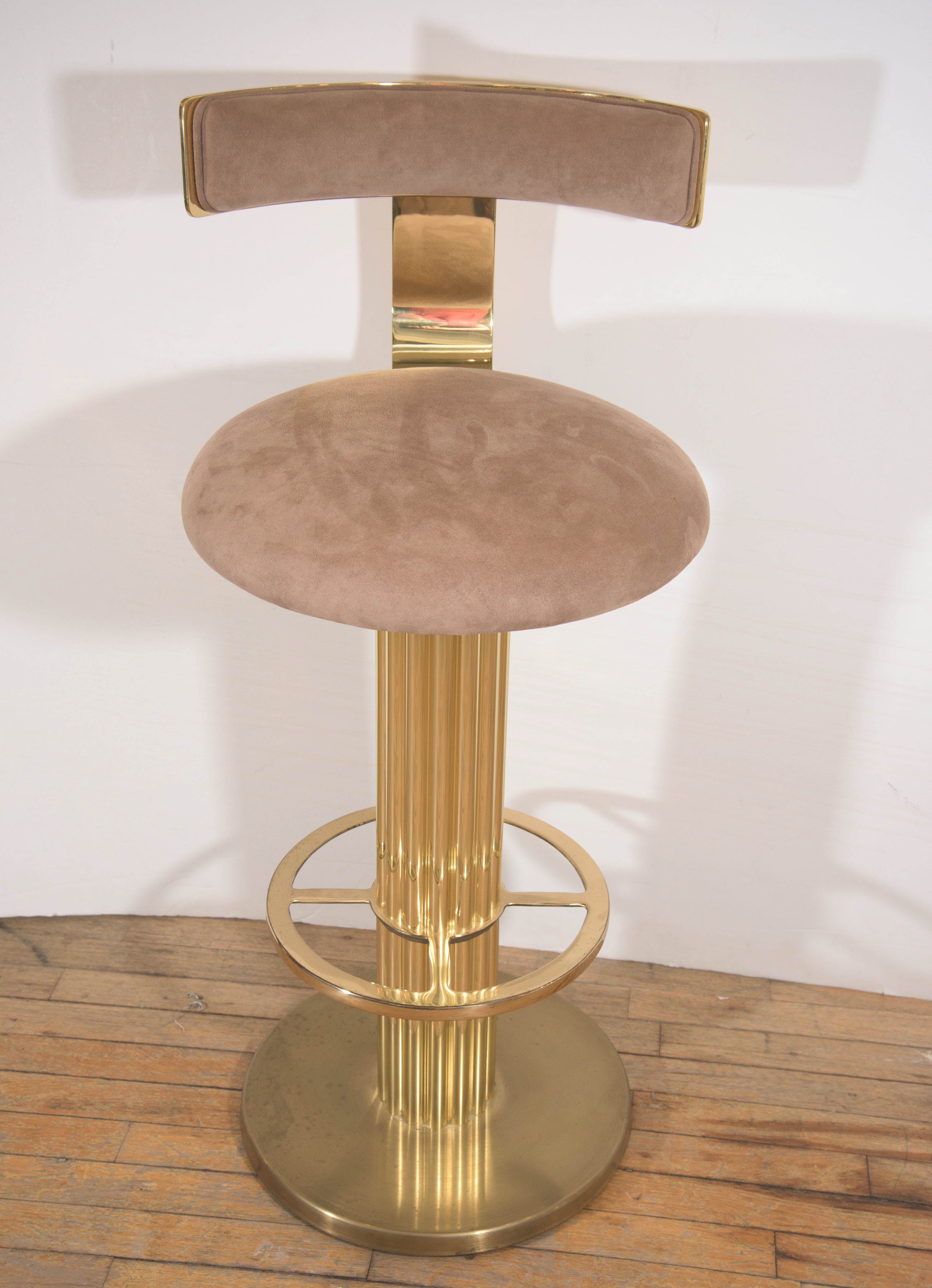 Set of Three 'Excalibur' Brass Bar Stools with Suede Seats by Design For Leisure