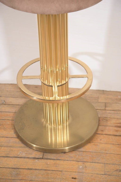 Mid-Century Modern Set of Three 'Excalibur' Brass Bar Stools with Suede Seats by Design For Leisure