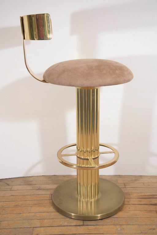Polished Set of Three 'Excalibur' Brass Bar Stools with Suede Seats by Design For Leisure