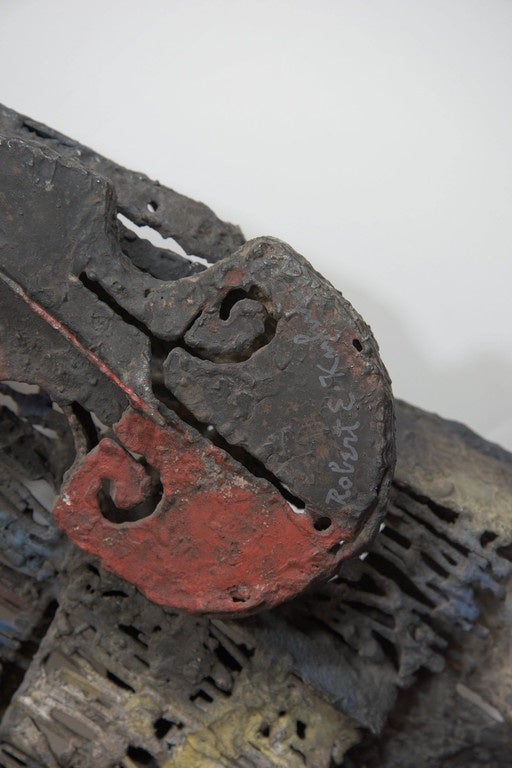 Kubistische Wandskulptur eines Violinisten aus Schmiedeeisen von Robert E. Kuhn (Mitte des 20. Jahrhunderts)