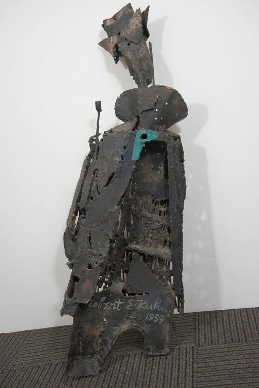 Mid-20th Century Robert E. Kuhn Cubist Wall Sculpture of a Violinist in Wrought Iron For Sale