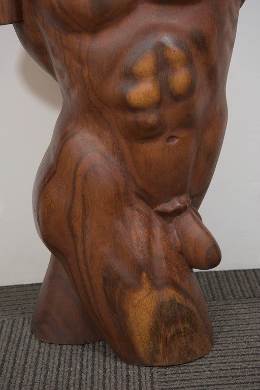 Midcentury Sculptural Male Torso in Carved Brazilian Mahogany In Good Condition In New York, NY