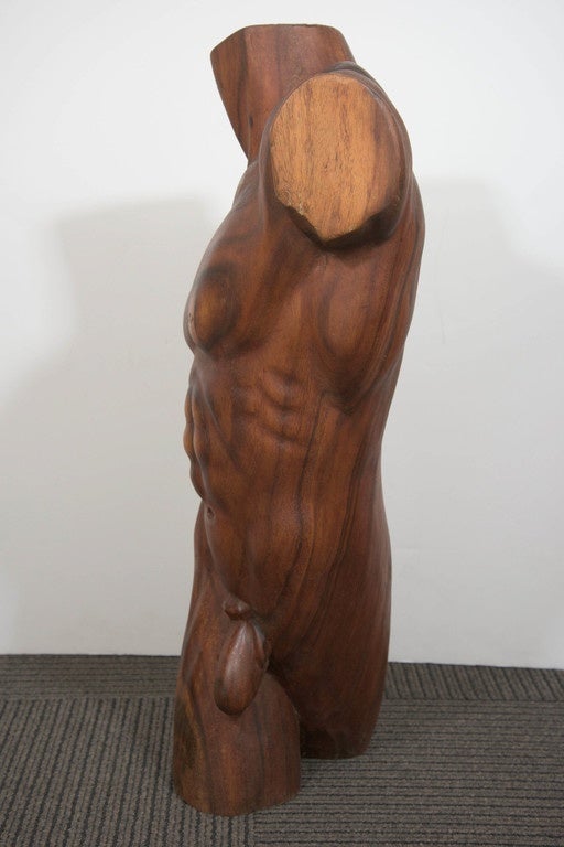 Late 20th Century Midcentury Sculptural Male Torso in Carved Brazilian Mahogany