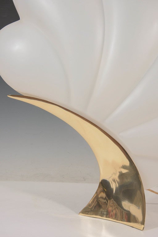 Pair of Rougier Shell Form Accent Lamps in Frosted Acrylic and Polished Brass