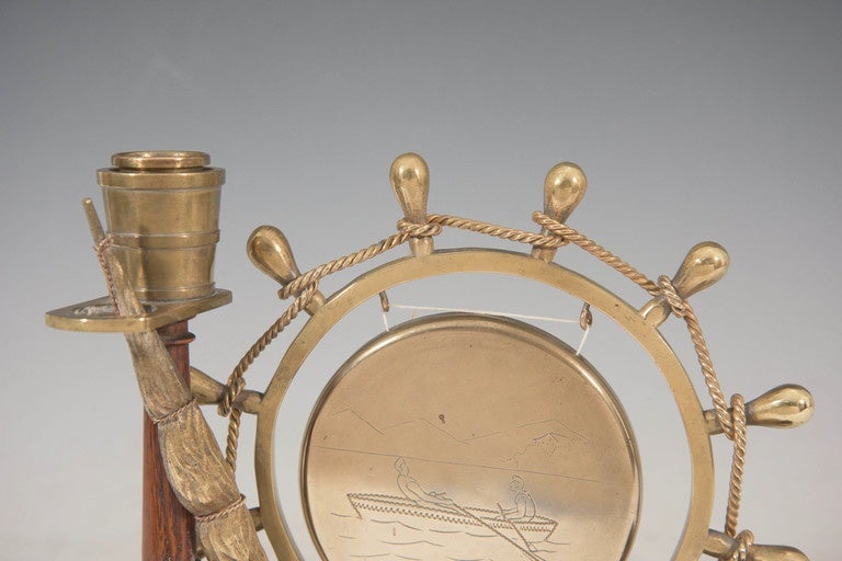 Victorian Late 19th Century Nautical Gong in Brass and Wood 1
