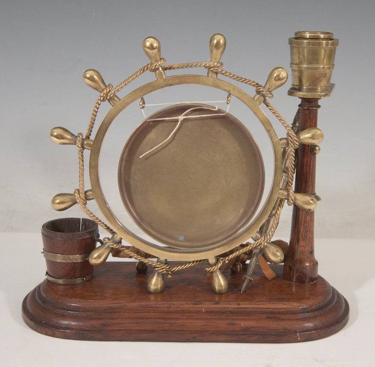 Victorian Late 19th Century Nautical Gong in Brass and Wood 4