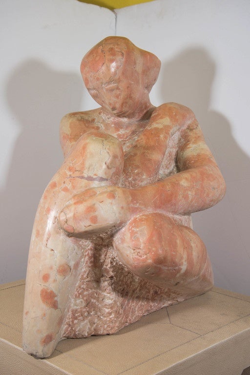 A vintage, modern abstract sculpture of a seated academic female nude in rouge marble, in the manner of sculptor Claire McArdle, produced circa 1970s. Good vintage condition, with age appropriate wear.