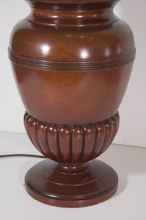 George III Midcentury Custom Made Carved Mahogany Urn Table Lamp