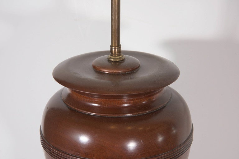 Midcentury Custom Made Carved Mahogany Urn Table Lamp In Good Condition In New York, NY
