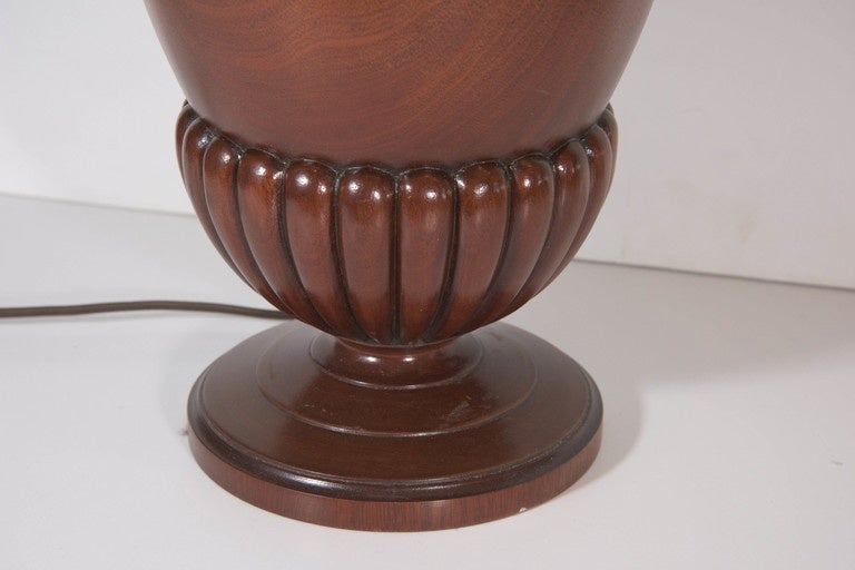20th Century Midcentury Custom Made Carved Mahogany Urn Table Lamp