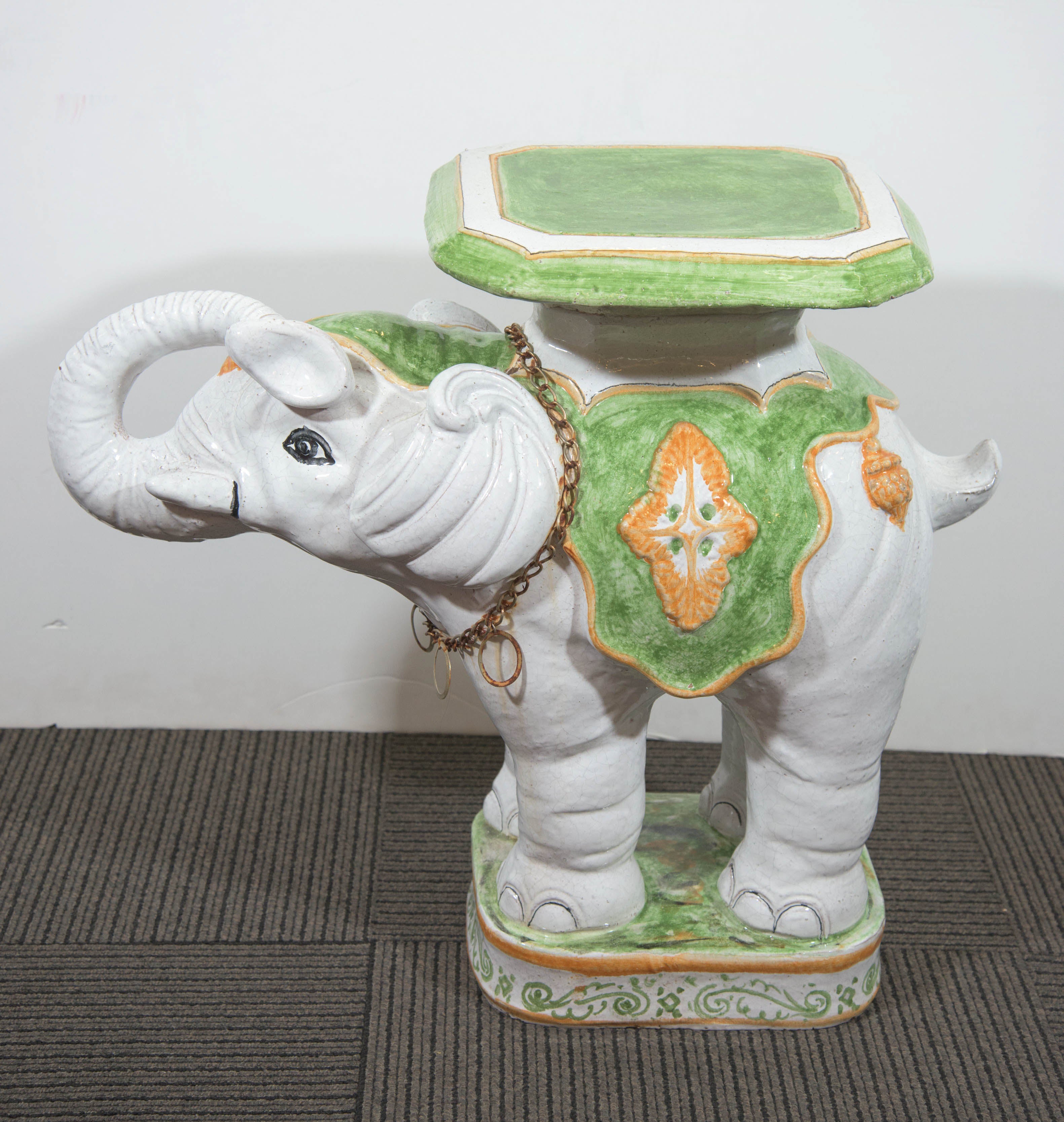 Mid-Century Hand-Painted Ceramic Elephant Garden Seat