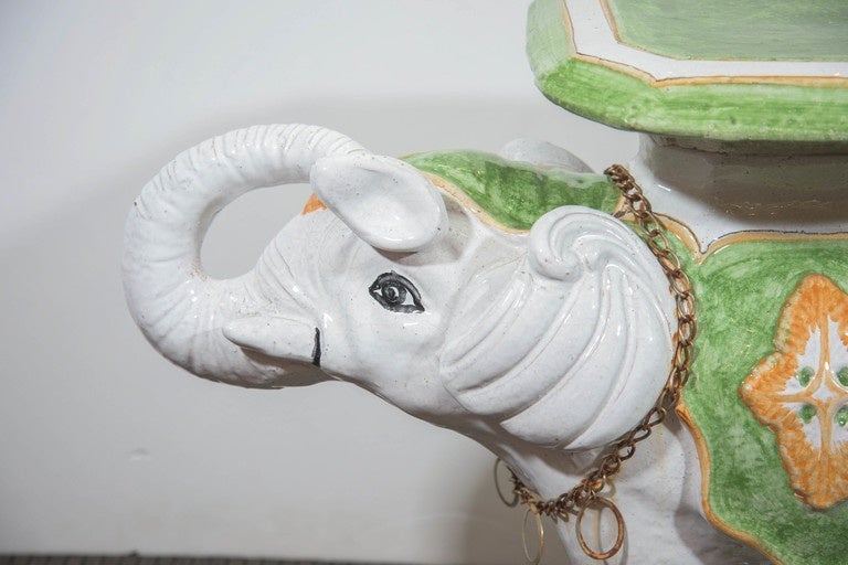 Mid-Century Modern Mid-Century Hand-Painted Ceramic Elephant Garden Seat
