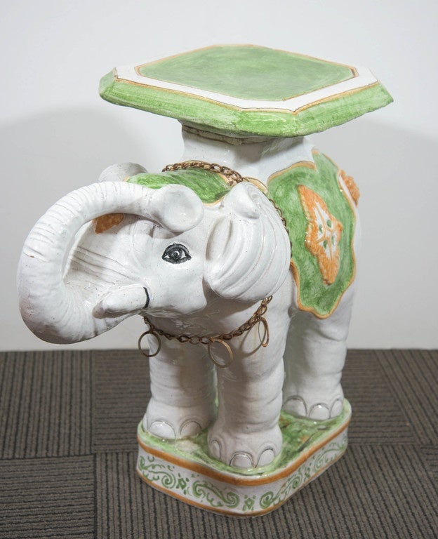 Glazed Mid-Century Hand-Painted Ceramic Elephant Garden Seat