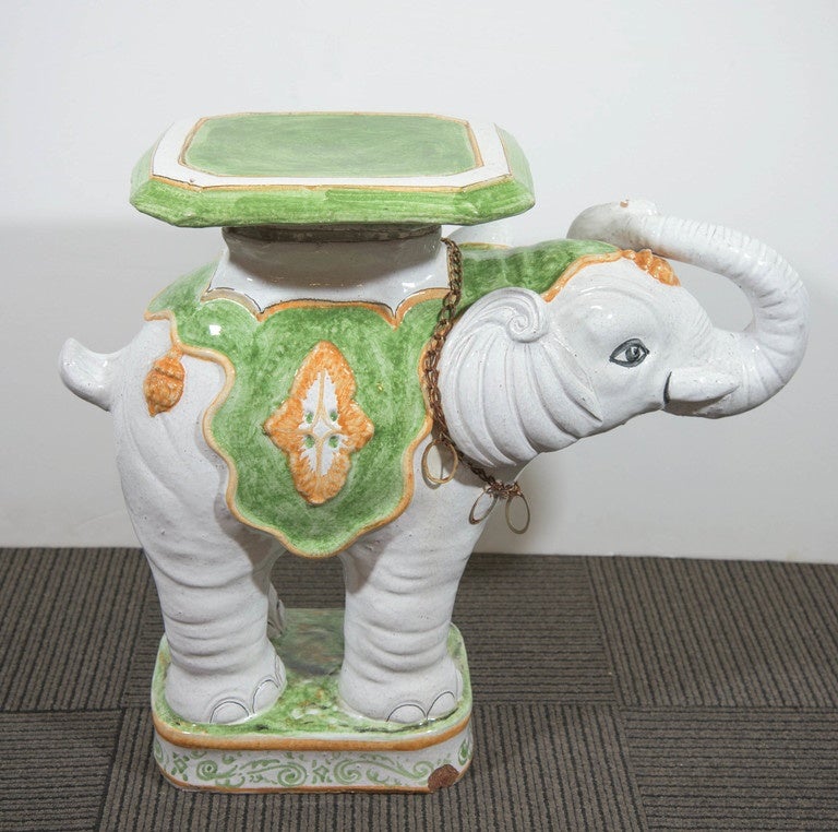 Mid-Century Hand-Painted Ceramic Elephant Garden Seat 1