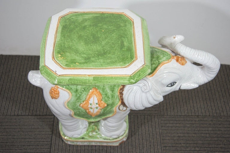 Mid-Century Hand-Painted Ceramic Elephant Garden Seat 3