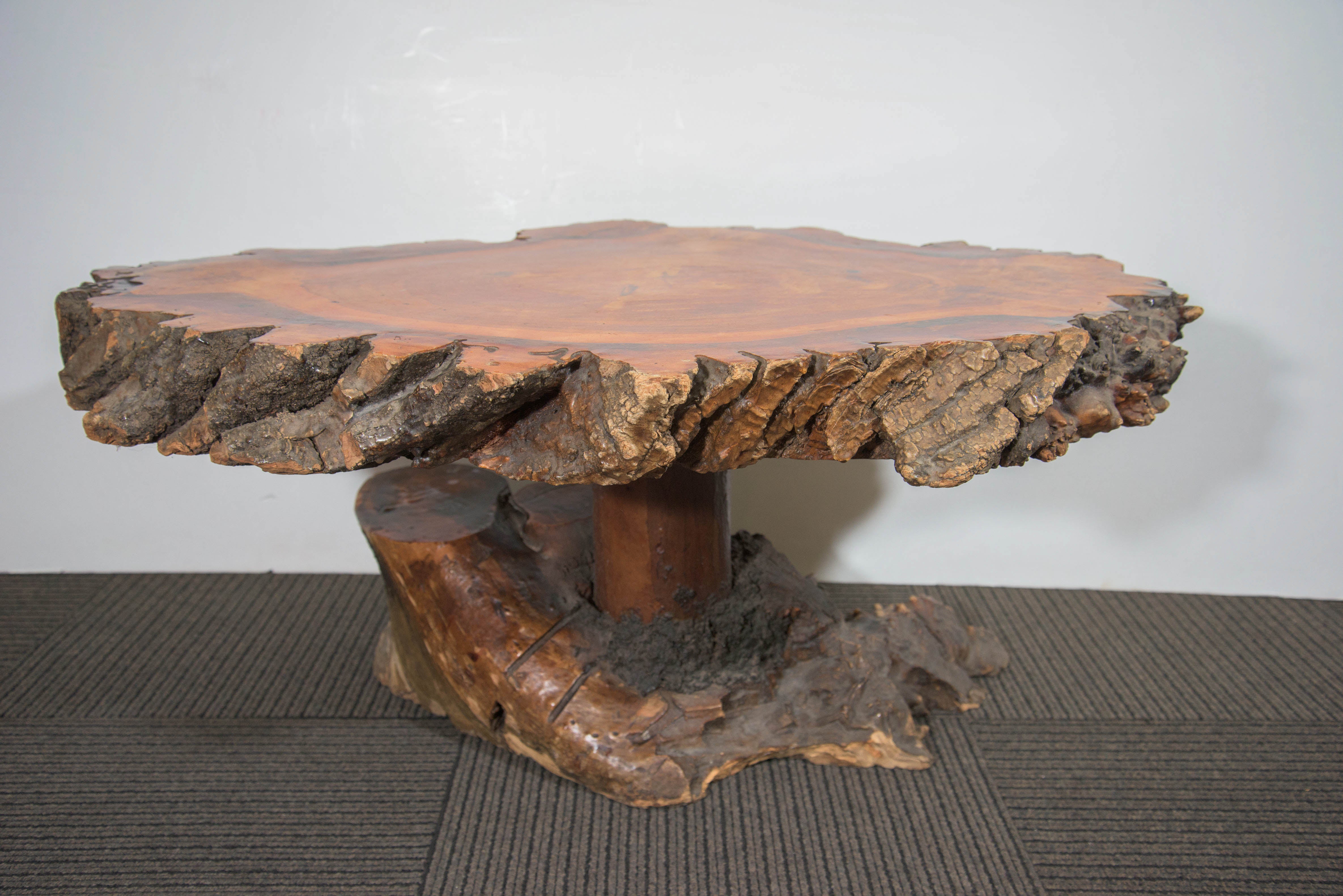 Vintage Burled Cypress Wood Live Edge Side Table