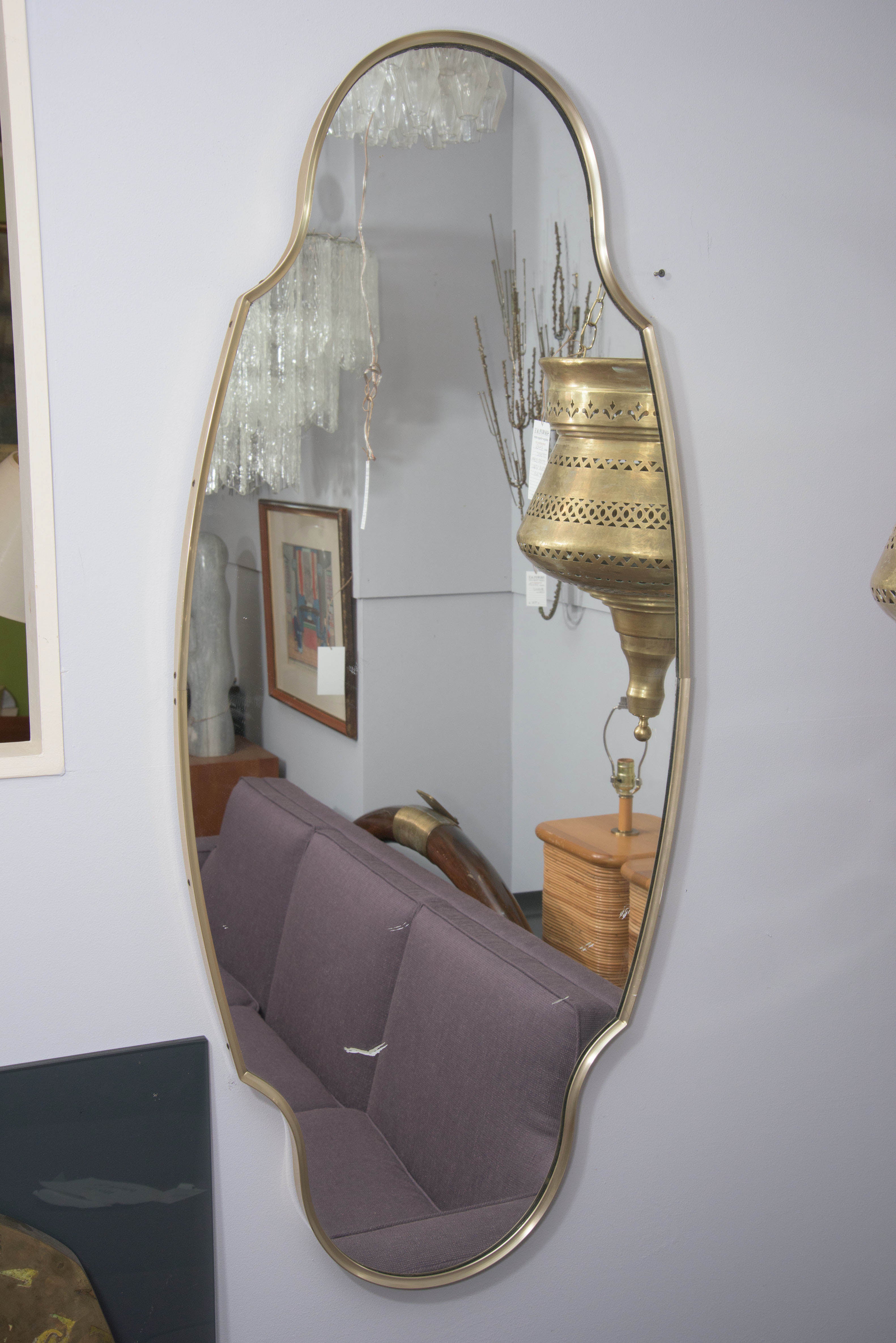 Pair of Midcentury Ogee Framed Brass Wall Mirrors