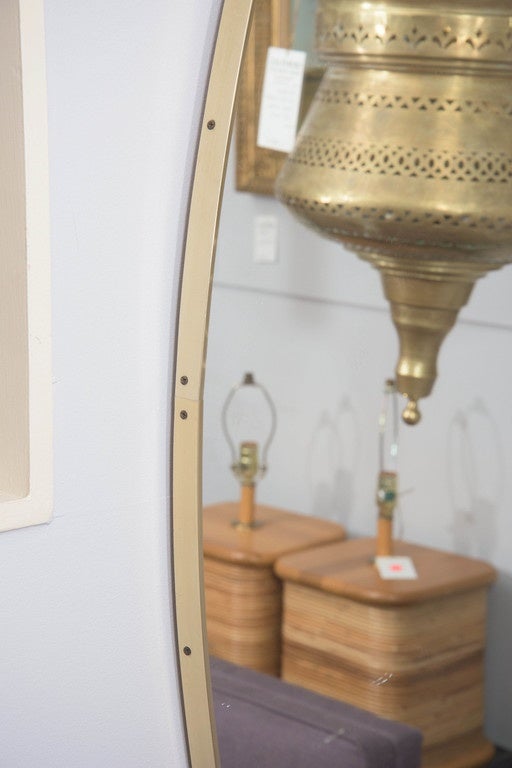 Brushed Pair of Midcentury Ogee Framed Brass Wall Mirrors