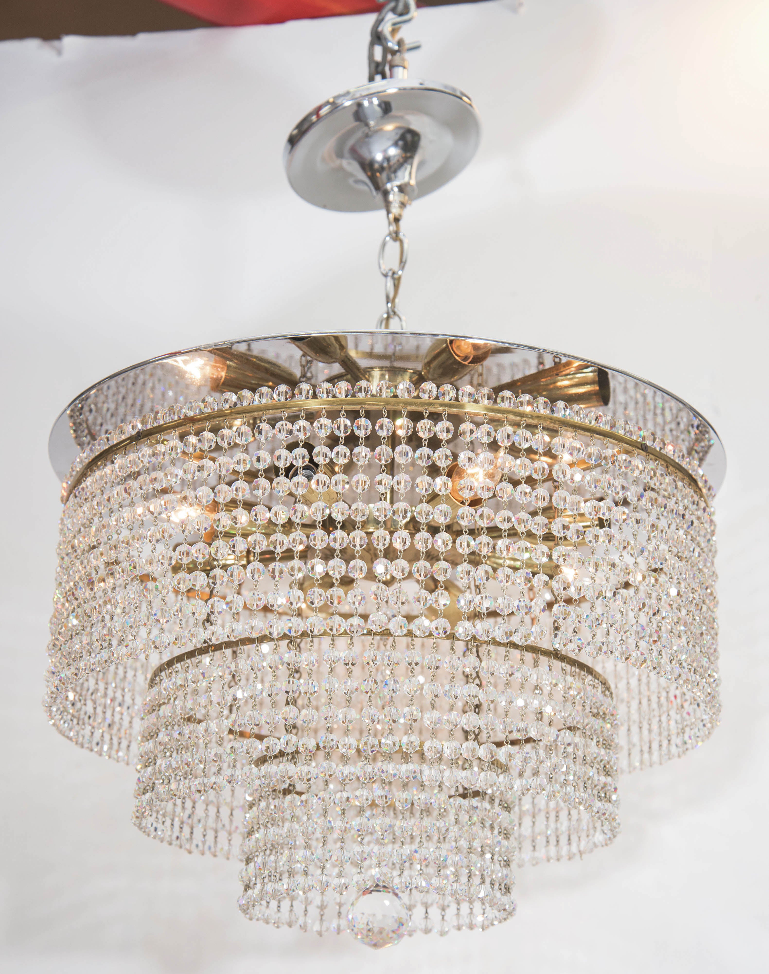 Italian Midcentury Waterfall Chandelier with Swarovski Crystal Beads