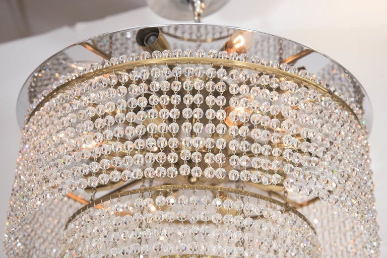 Italian Midcentury Waterfall Chandelier with Swarovski Crystal Beads In Good Condition In New York, NY