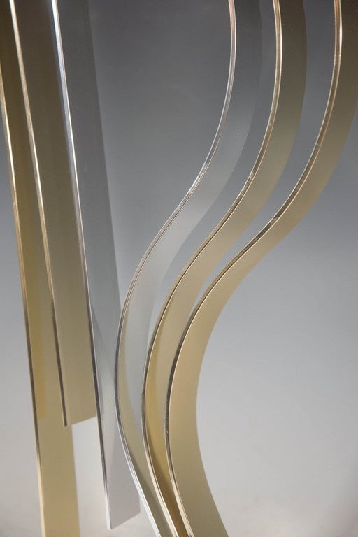 Mid-Century Modern Dan Murphy Kinetic Flame Sculpture in Brass and Chrome on Lucite Base For Sale
