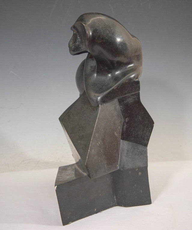 Patinated Roberto Estevez Sculptural Baboon in Bronze