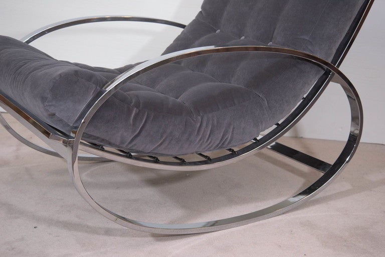 Italian Renato Zevi Chrome Lounge Chair and Ottoman Set in the Style of Milo Baughman