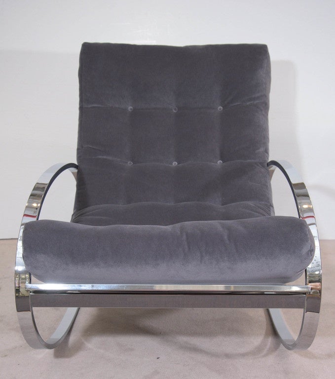 Renato Zevi Chrome Lounge Chair and Ottoman Set in the Style of Milo Baughman In Good Condition In New York, NY